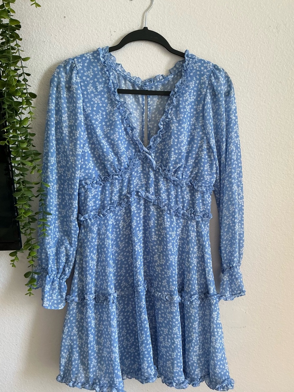B Darlin Light Blue Floral Ruffle Long Sleeve Dress